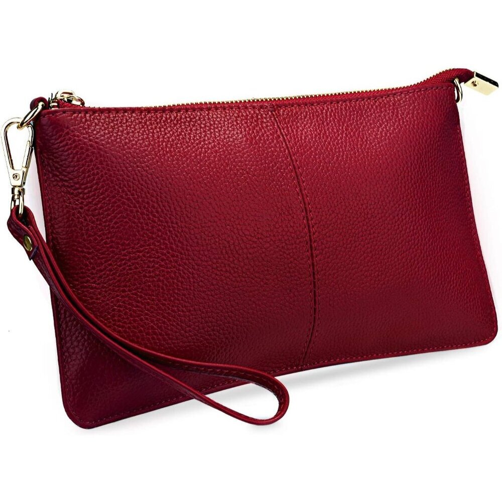 RFID Blocking Red Chain Wristlet Purse Women Small Clutch Zipper Pockets